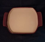 Pampered Chef 1388 Stone Large Shallow Baker Cranberry Rectangle Handles Retired. Fixed Price $75.99.