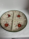 Temptations 12" Divider Serving Bowl Holiday Cardinal & Poinsettia New With Box. Fixed Price $35.00.