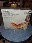 Crofton Covered Stoneware Baking Dish White Tan Le Crueset Dupe Box. Fixed Price $35.00.
