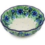 Polish Pottery Scalloped Fluted Bowl 5" Ceramika Artystyczna Blue Bell Wreath. Fixed Price $30.97.