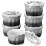 Vancasso 8 Oz Ramekins With Lid, Porcelain Creme Brulee Souffle Dishes, Grey .... Fixed Price $50.84.