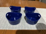 Rachel Ray Set 4 Blue Stoneware Oval Ramekin Double Handle 10OZ Baking Dishes. Fixed Price $16.99.