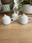 Set Of 3 Pot De Cr Me Custard Cups W/lids French Unmarked. Fixed Price $35.00.