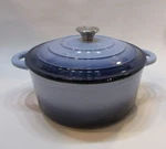 Two Handle Blue Hamilton Beach Enameled Cast Iron Dutch Oven Lid 4.5X10.25". Fixed Price $95.00.