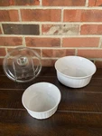 Corningware French White Casserole Dish F-5-B W/ Pyrex G-5-C Lid & Mini F-16-B. Fixed Price $19.99.
