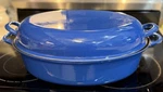 Creuset 43 Oval Cast Iron Blue Roaster Oven With Lid Metal Enamel 2 Two Piece. Fixed Price $149.00.