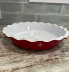 Emile Henry Pie Dish Ruffled Edged France Red 61.21. Fixed Price $30.00.