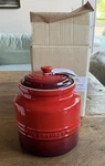 Le Creuset Stoneware Biscuit Cookie Jar Lidded 2.4 Cerise Cherry Red. Fixed Price $99.99.