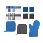 Chicago Metallic 9-PIECE Kitchen Textile Set (blue/white/gray) Heat-resistant. Fixed Price $25.99.