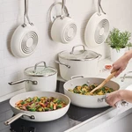 Kitchenaid Hard-anodized Ceramic Non-stick Cookware Set, 11-PIECE, White, New. Fixed Price $253.99.