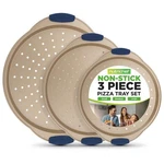 Nutrichef 3 Pcs Pizza Tray Set W/ Silicone Handle-round Steel Non-stick. Fixed Price $33.99.