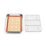 Teamfar Toaster Oven Pan With Rack & Mat, 9.3 9"X7"X1", Silver. Fixed Price $22.31.