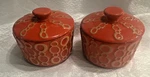 Anthropologie Sienna Mini Baking Dish Stoneware Red Beige Circles 2 Pc Not Used. Fixed Price $10.00.