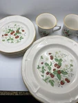Vintage Brick Oven Stoneware Strawberry 8PC Set Plates Mugs Antique Array. Fixed Price $36.50.