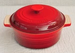 Creuset Round Covered Casserole Stoneware Baking Dish Cerise "vgc" 8 Dia. Fixed Price $45.00.