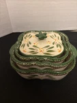 Set Of 4 Plus 1 Small Lid Temp-tations Old World Green Square Nesting Bowls New. Fixed Price $30.00.