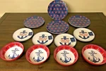 12 Pc Nautica Anchor Down Melamine Red White Blue Costal Plates Bowls Set New. Fixed Price $67.77.