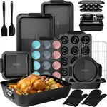 Kikcoin 25 Pcs Stackable Baking Pans Set, Non-stick Bakeware Large, Black. Fixed Price $123.99.