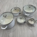 10 Piece Vintage White Chantal Cookware Pot Pans Preowned Enamel W/glass Lids. Fixed Price $179.95.