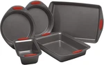 Rachael 5 Piece Nonstick Bakeware Set, Gray With Red Grips. Fixed Price $79.99.