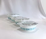 Pyrex Casserole Bowls W/lids Amish Butterprint Turquoise Blue 471, (2)472, 474. Fixed Price $218.00.