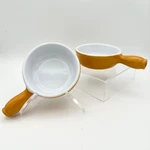 2 Emile Henry Individual Au Gratin Yellow White Handled Oven Baking Dish France. Fixed Price $25.00.