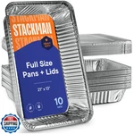 Stack Man 10-PACK Large Aluminum Steam Pans With Lids 21X13, He. Fixed Price $82.99.