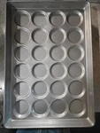 6 Chicago Metallic Burger Bun Epan Makes (24) 3/4" Rounds Americoat Glazed. Fixed Price $80.00.