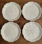 Set Of 4 Juliska Whitewash 8" Salad Plates Snowfall Berry & Thread Unused In Box. Fixed Price $120.00.