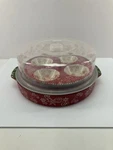 Temptations By Tara 4PC Bakeware Set Red Green Floral Lace Poached Egg Casserole. Fixed Price $28.00.