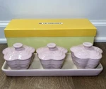 Of "chiffon Pink" Le Creuset Flower Stoneware Ramekins W/ Tray Cocotte. Fixed Price $110.99.