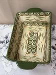Temptations Ovenware Old World Green 1.5 Qt Loaf Pan Wire Rack & Trivet Set Euc. Fixed Price $10.49.