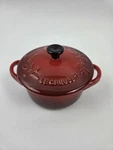 Creuset Holly Enameled Mini Petite Round Cocotte Casserole Cherry Cerise 8 Oz. Fixed Price $30.59.