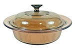 Corning Visions Amber Round 1.5 Qt Casserole Dish With Pyrex Lid Vintage V-32-B. Fixed Price $12.95.