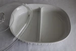 Corning Ware MC-6-B French White Oval Divided Casserole Dish 1.8 Liter Made Usa. Fixed Price $34.99.