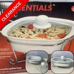 New 2.3 Qt Ceramic Bakeware Set + Glass Lid, Chrome Rack Baking Dish Stand. Fixed Price $29.00.