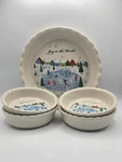 Vtg Nantucket Joy To The World Ice Skating Scene 10" DISH/4-PIE Bake Bowls. Fixed Price $32.95.