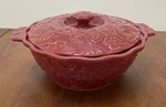 Temptations Casserole Dish 2 Qt Red Round Bowl Lid Salisbury Embossed Floral. Fixed Price $24.99.