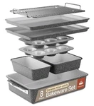 Bakken Swiss 8-PIECE Ceramic Non-stick Bakeware Set, Sheet, Muffin, Roaster. Fixed Price $75.00.