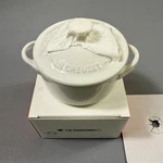 Le Creuset Round Mini Cocotte W/ Lid -- White Gold Glazed 8 Oz. New Box. Fixed Price $29.88.