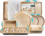 Perlli Baking Kit: Nonsti Gold Steel Oven Set - 10 Pieces, Cookie Sheets. Fixed Price $89.99.
