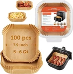 Cosori Air Fryer Liners, 100 Pcs Square Disposable Paper 5QT Above, Wood. Fixed Price $27.23.