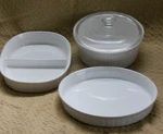 Corningware French White Bakeware Ribbed Serving DISHES-3 Piece Set W/1 Lid. Fixed Price $59.99.