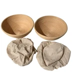 Set 2 Round Rattan Bread Proofing Banneton Baskets With Linen Liners Natural. Fixed Price $27.36.