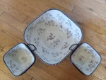 Temptations By Tara Chip Dip 3 Bowl Set Floral Lace Eggplant Square Shape W/lids. Fixed Price $49.99.
