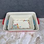 The Pioneer Woman 2 Pc Set Blue & Red Rectangle Baking Dish Casserole Mazie Bird. Fixed Price $50.00.