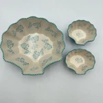 Temptations Chip Dip Set Floral Lace Summer Seashell Shaped Of 3. Fixed Price $45.00.