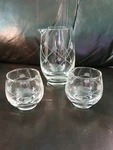 Vtg Mid-century Libbey Etched Cut Glass Mini Pitcher Pinch Spout Bar 2 Roly Poly. Fixed Price $20.00.