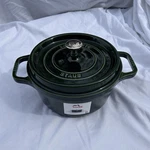 Staub Cast Iron Enamel Round Dutch Oven 2.75 Qt Basil With Lid Double Handle. Fixed Price $199.99.