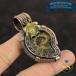 Easter Sale Ammonite Fossil Stone Copper Wire Wrapped Honey Bee Pendant Jewelry. Fixed Price $24.90.